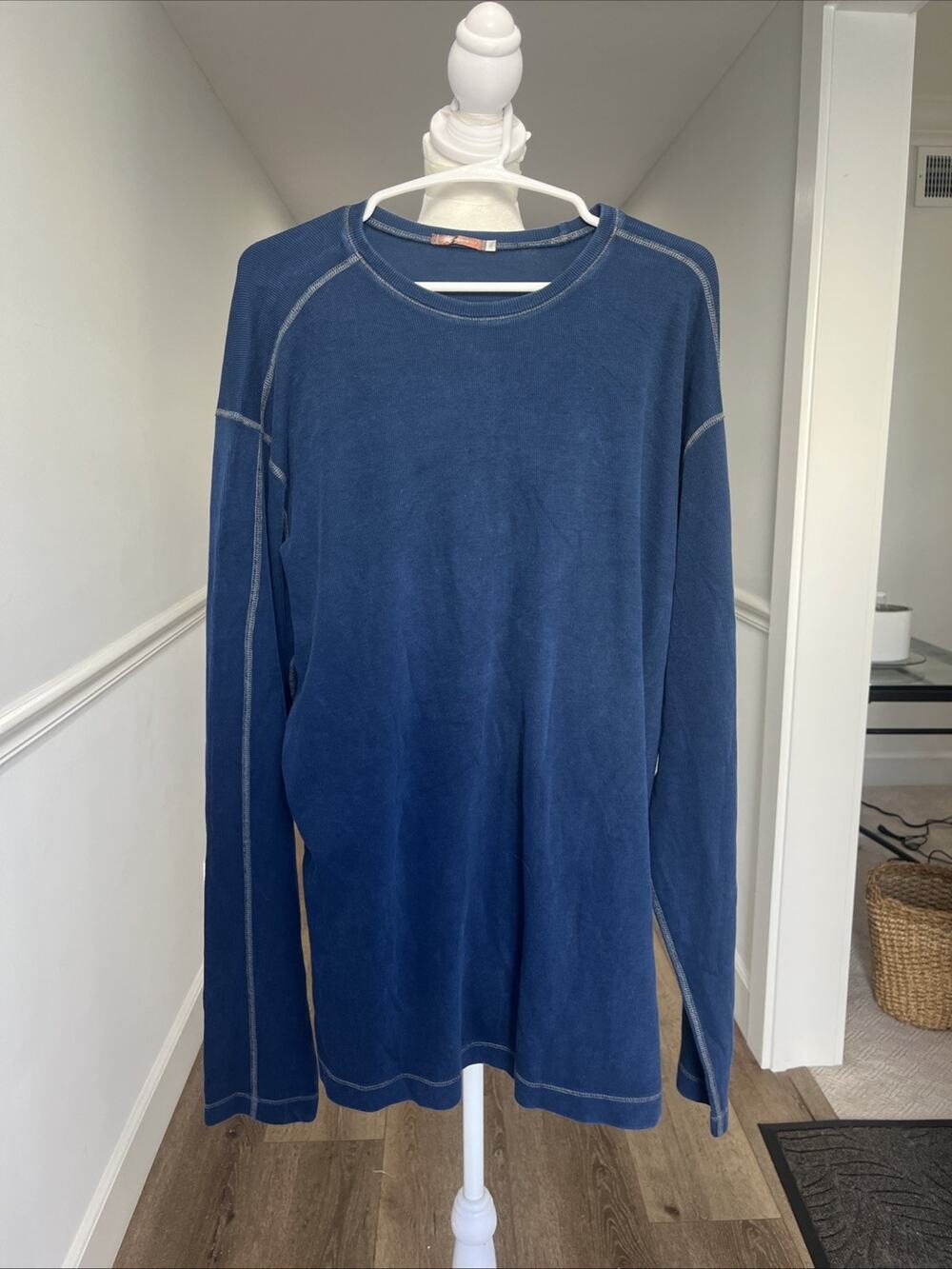 Agave Luxe Solitude Thermal Shirt Men XL Blue Supima Cotton Waffle Knit USA Made